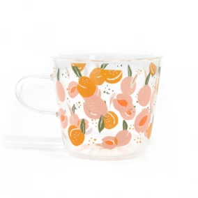 Taza de Vidrio Con Medidor Dise�o de Duraznos