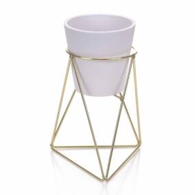 Maceta Blanca Conica Con Base Dorada